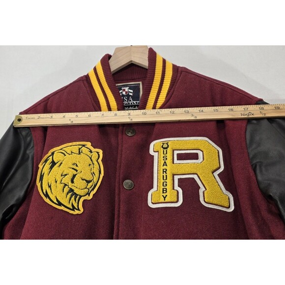 Vintage 90s USA Rugby Varsity Jacket Letterman Patches Red Black Men's M - Picture 12 of 16